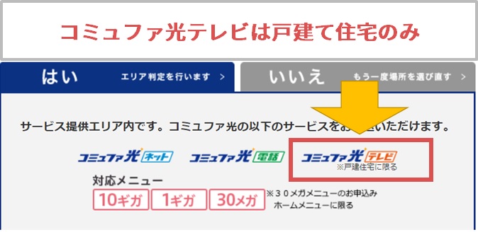 コミュファ光テレビは戸建て住宅のみ