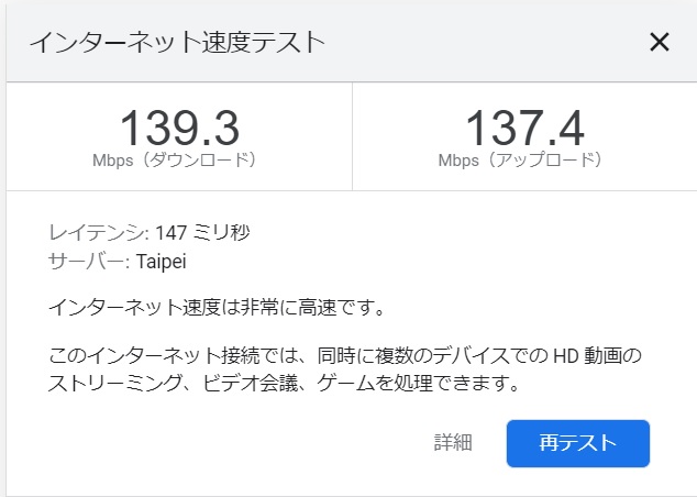Googleから速度テストを実行した結果