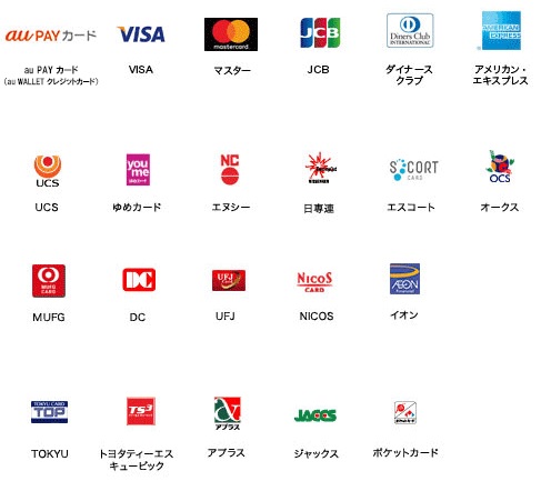 auひかりで使えるクレジットカードの一例