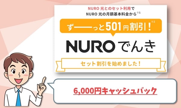NUROでんきで6000円のキャッシュバック