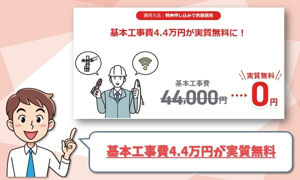 NURO光の基本工事費の4.4万円が実質無料