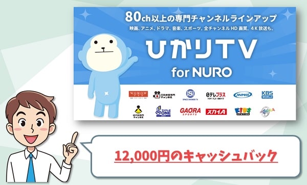 ひかりTV for NUROで12000円のキャッシュバック