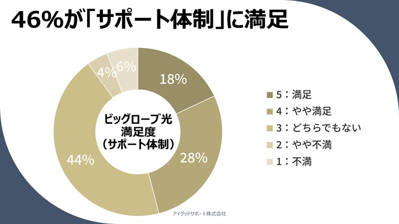 46%が「サポート体制」に満足【ビッグローブ光の顧客満足度】